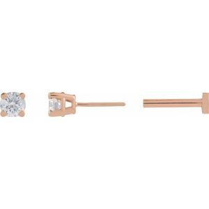 14K Rose Gold 1/10 CT Natural Diamond  Earring