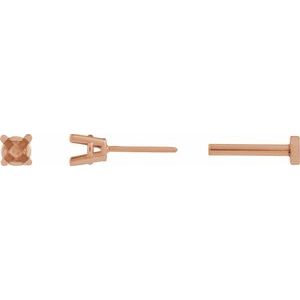 14K Rose Gold 3 mm Round 4-Prong Lightweight Earring Mounting