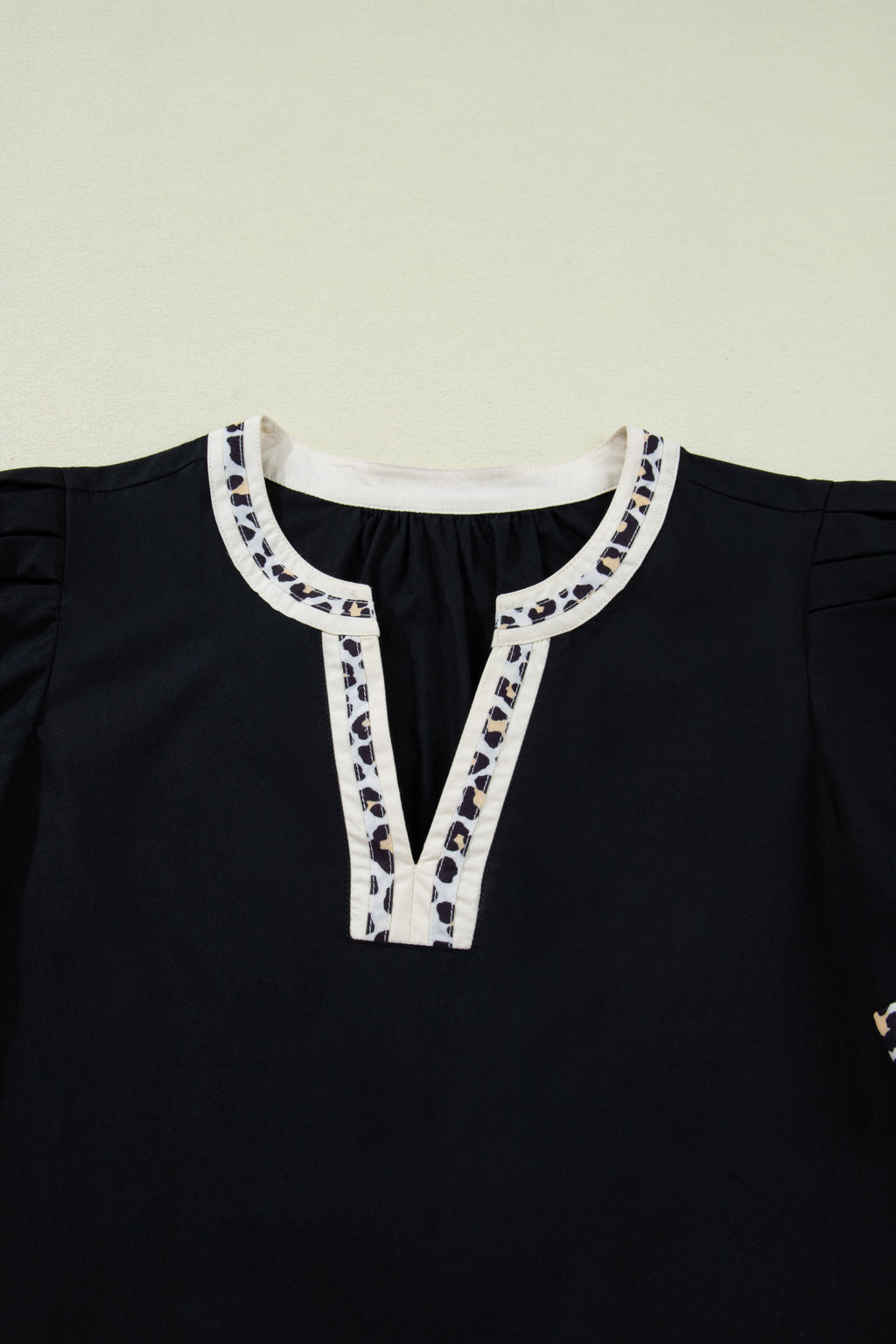 Leopard Trim Short Puff Sleeve Mini Dress