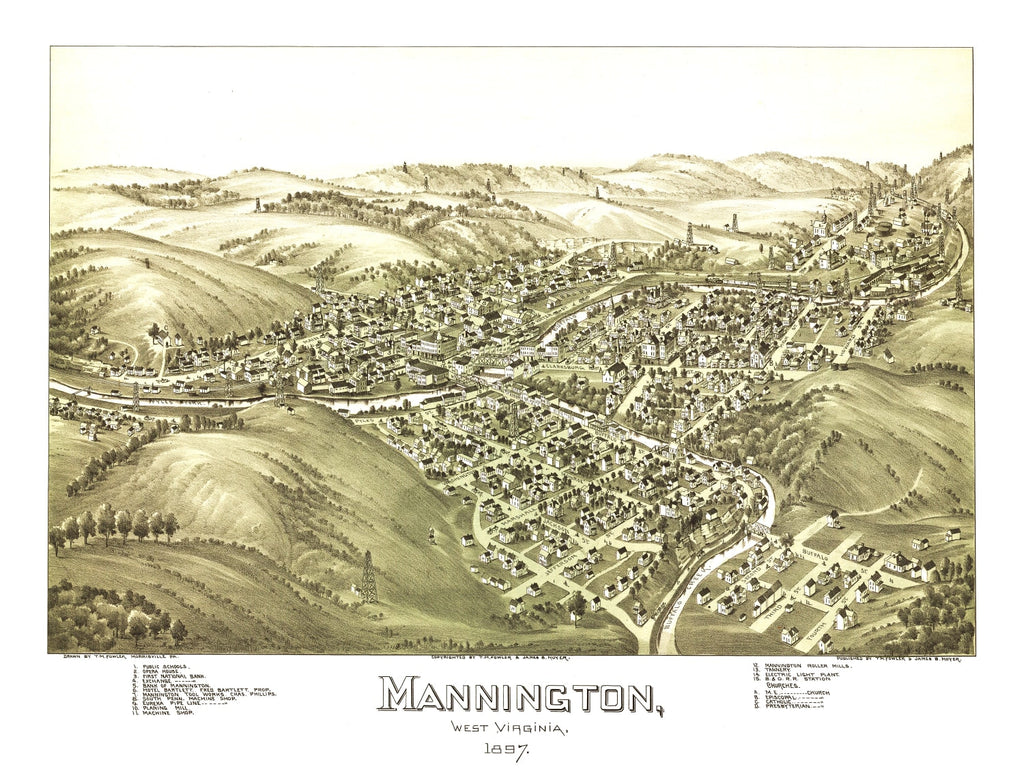 Vintage Map of Mannington, West Virginia 1897
