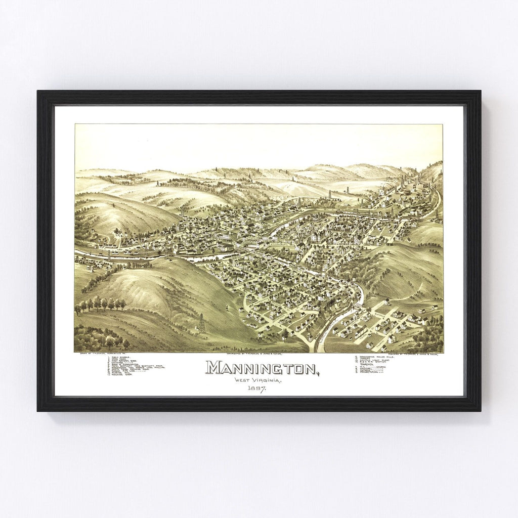 Vintage Map of Mannington, West Virginia 1897