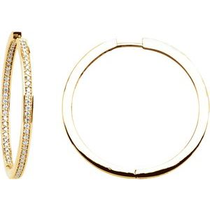 14K Yellow Gold 5/8 CTW Natural Diamond Inside-Outside 33.8 mm Hoop Earrings