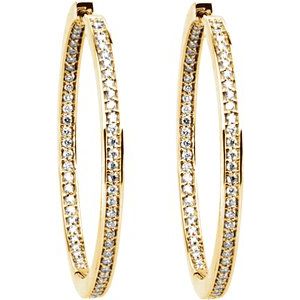 14K Yellow Gold 5/8 CTW Natural Diamond Inside-Outside 33.8 mm Hoop Earrings – image 2