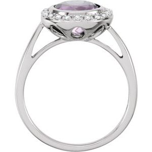 14K White Gold Natural Amethyst & 1/8 CTW Natural Diamond Ring
