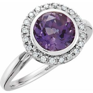 14K White Gold Natural Amethyst & 1/8 CTW Natural Diamond Ring