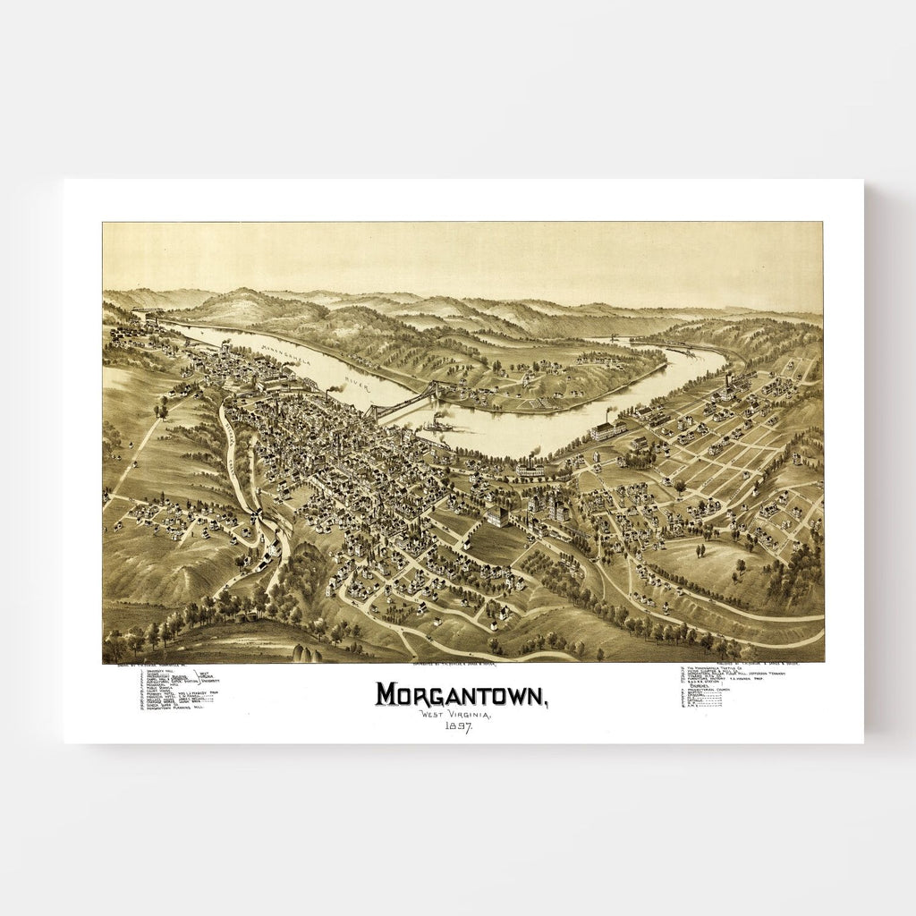 Vintage Map of Morgantown, West Virginia 1897