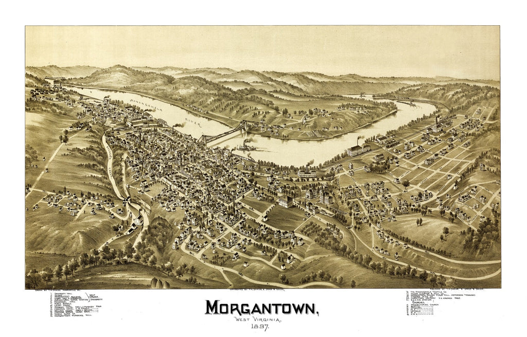 Vintage Map of Morgantown, West Virginia 1897