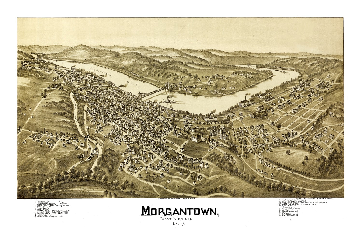 Vintage Map of Morgantown, West Virginia 1897