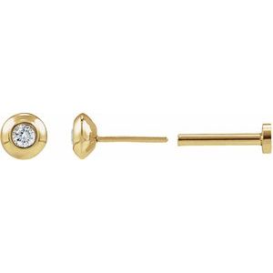 14K Yellow Gold .03 CT Natural Diamond Domed Bezel-Set Earring – image 4