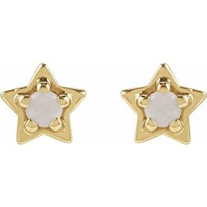 14K Yellow Gold Natural White Opal Petite Star Earring
