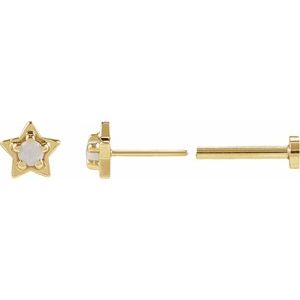 14K Yellow Gold Natural White Opal Petite Star Earring