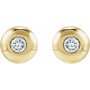 14K Yellow Gold .015 CT Natural Diamond Domed Bezel-Set Earring