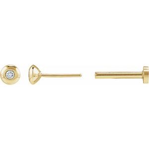 14K Yellow Gold .015 CT Natural Diamond Domed Bezel-Set Earring – image 2