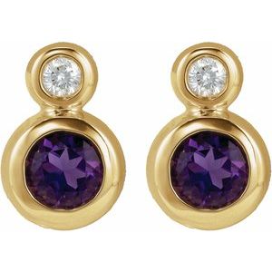 14K Yellow Gold 4 mm Natural Amethyst & .02 CT Natural Diamond Earring – image 2