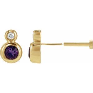 14K Yellow Gold 4 mm Natural Amethyst & .02 CT Natural Diamond Earring – image 3