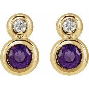 14K Yellow Gold Natural Amethyst & .02 CT Natural Diamond Earrings – image 2