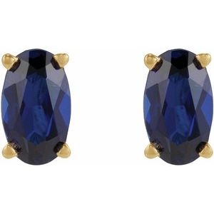 14K Yellow Gold 5x3 mm  Lab-Grown Blue Sapphire Earring