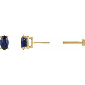 14K Yellow Gold 5x3 mm  Lab-Grown Blue Sapphire Earring – image 3