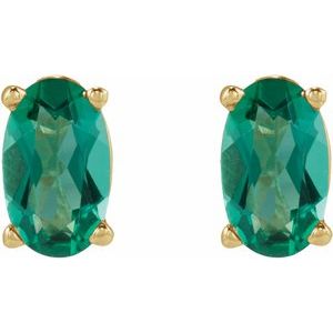 14K Yellow Gold 5x3 mm  Lab-Grown Emerald Earring – image 2