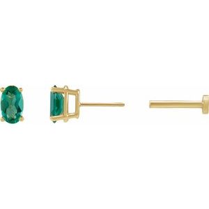 14K Yellow Gold 5x3 mm  Lab-Grown Emerald Earring
