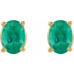 14K Yellow Gold 4x3 mm  Natural Emerald Earring – image 2