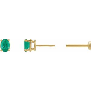 14K Yellow Gold 4x3 mm  Natural Emerald Earring – image 3