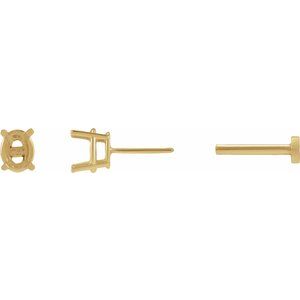 14K Yellow Gold 4x3 mm Oval 4-Prong Earring Mounting – image 3