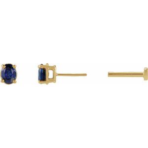 14K Yellow Gold 4x3 mm  Natural Blue Sapphire Earring – image 3