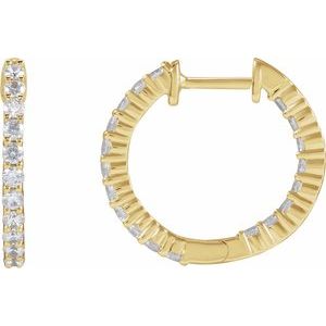 14K Yellow Gold 3/4 CTW Lab-Grown Diamond Inside-Outside Hinged 17.2 mm Hoop Earrings