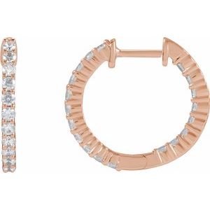14K Rose Gold 3/4 CTW Lab-Grown Diamond Inside-Outside Hinged 17.2 mm Hoop Earrings