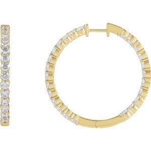 14K Yellow 4 CTW Lab-Grown Diamond Inside-Outside Hinged 36 mm Hoop Earrings