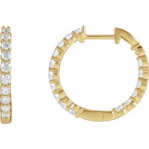 14K Yellow Gold 1 CTW Lab-Grown Diamond Inside-Outside Hinged 19.3 mm Hoop Earrings