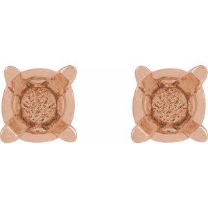 14K Rose Gold 4 mm Round 4-Prong Lightweight Earring Mounting