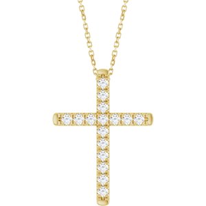 14K Yellow Gold 1/2 CTW Lab-Grown Diamond French-Set Cross 16-18" Necklace