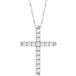 14K White Gold 1/2 CTW Lab-Grown Diamond French-Set Cross 16-18" Necklace
