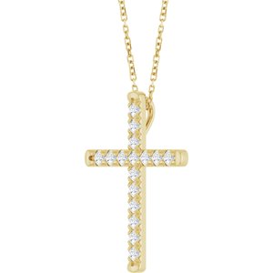 14K Yellow Gold 1/2 CTW Lab-Grown Diamond French-Set Cross 16-18" Necklace