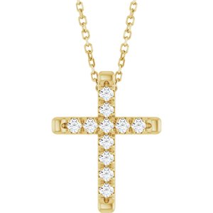 14K Yellow Gold 1/4 CTW Lab-Grown Diamond French-Set Cross 16-18" Necklace