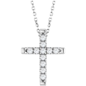 14K White Gold 1/4 CTW Lab-Grown Diamond French-Set Cross 16-18" Necklace