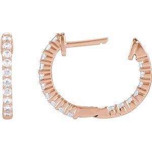 14K Rose Gold 1/2 CTW Natural Diamond Inside-Outside Hinged 14.5 mm Hoop Earrings – image 4