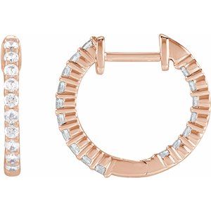 14K Rose 1/2 CTW Natural Diamond Inside-Outside Hinged 14.5 mm Hoop Earrings