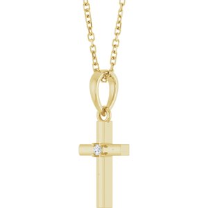 14K Yellow Gold .015 CT Natural Diamond Cross 16-18" Necklace