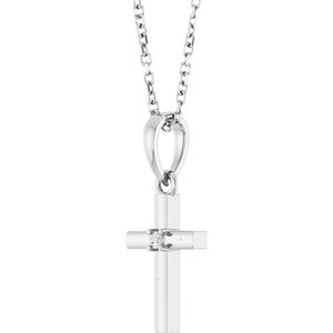 Platinum .015 CT Natural Diamond Cross 16-18" Necklace