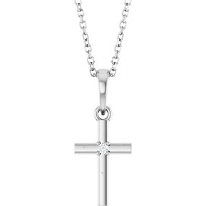 Sterling Silver .015 CT Natural Diamond Cross 16-18" Necklace