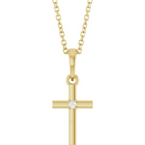 14K Yellow Gold .015 CT Natural Diamond Cross 16-18" Necklace