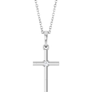 Sterling Silver .03 CT Natural Diamond Cross 16-18" Necklace