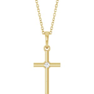 14K Yellow Gold .03 CT Natural Diamond Cross 16-18" Necklace