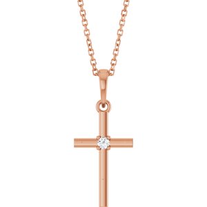 14K Rose Gold .03 CT Natural Diamond Cross 16-18" Necklace