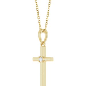 14K Yellow Gold .03 CT Natural Diamond Cross 16-18" Necklace