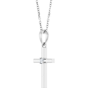 Sterling Silver .03 CT Natural Diamond Cross 16-18" Necklace