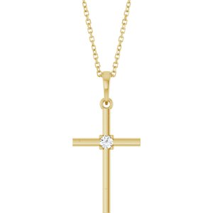 14K Yellow Gold .06 CT Natural Diamond Cross 16-18" Necklace